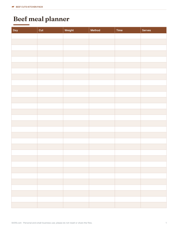 Preview of Printable Beef Meal Planner